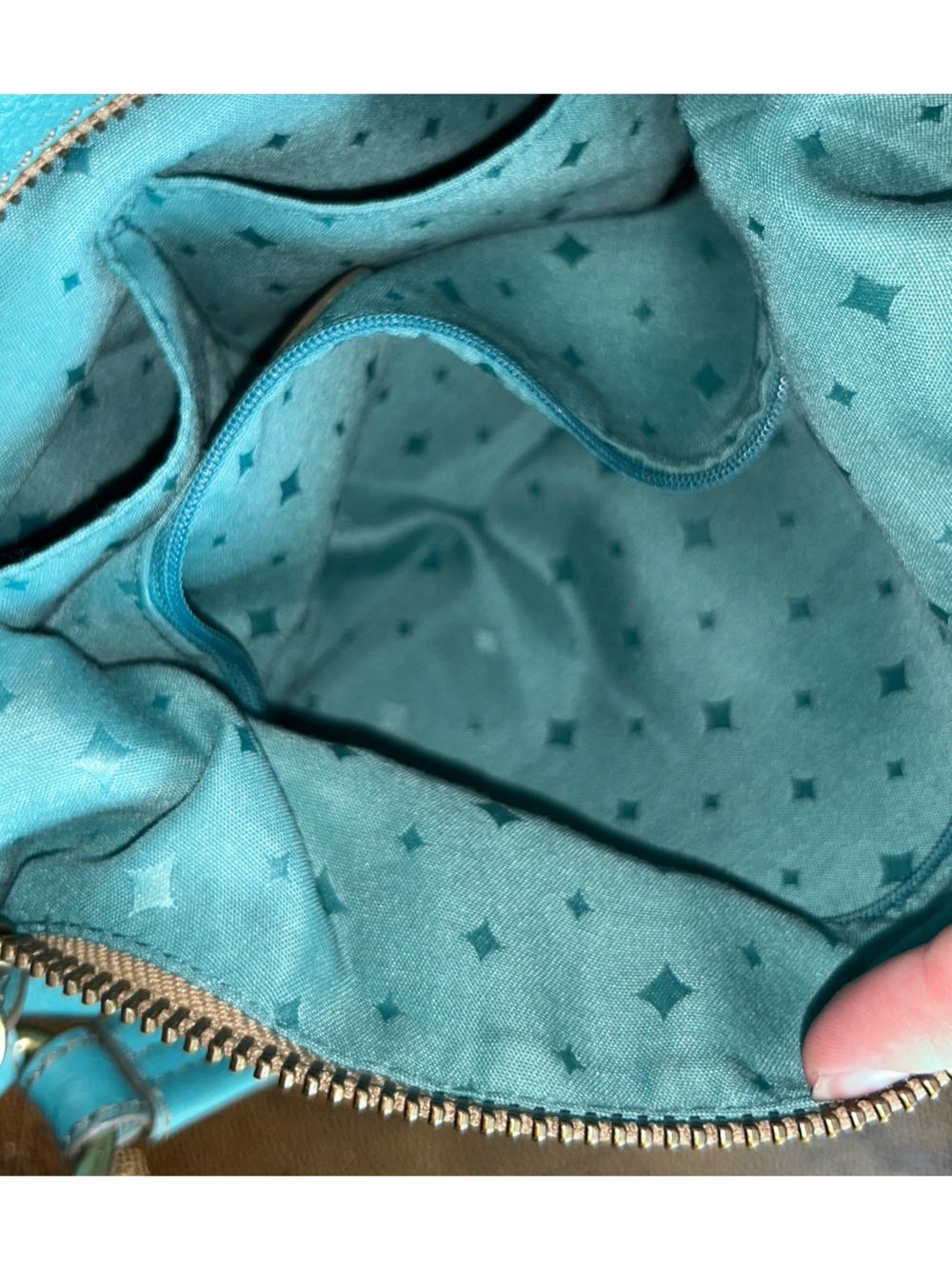 Vintage Fossil Teal Blue Pebbled Leather Shoulder Hobo Bag - Picture 14 of 16